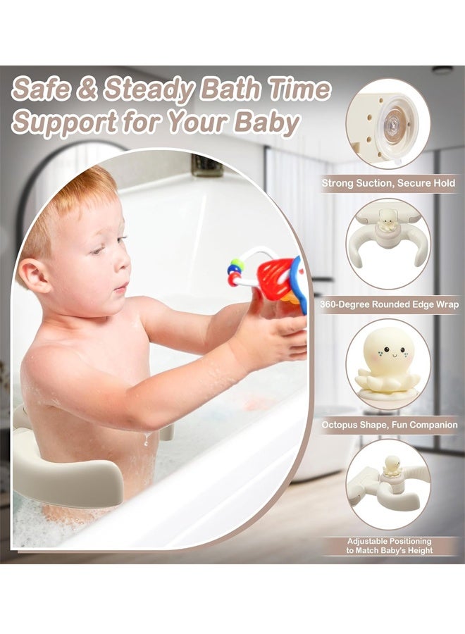 Beauenty Shower Stand for Baby, Adjustable Foldable Baby Bath with Suction Cups, Wall Mount Toddler Shower Standing Support for 6 Months & Up, No-Drill with Drain Holes - Image 3